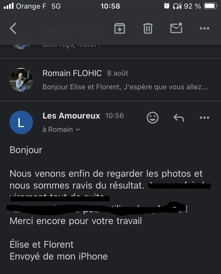 le message de retour d'Élise et Florent